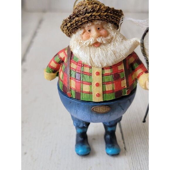 Rustic bobblehead Santa Fisher AS IS ornament fish net - Picture 3 of 7